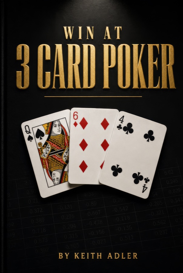 Win at 3 Card Poker by Keith Adler - a queen, a six and a four on a dark table